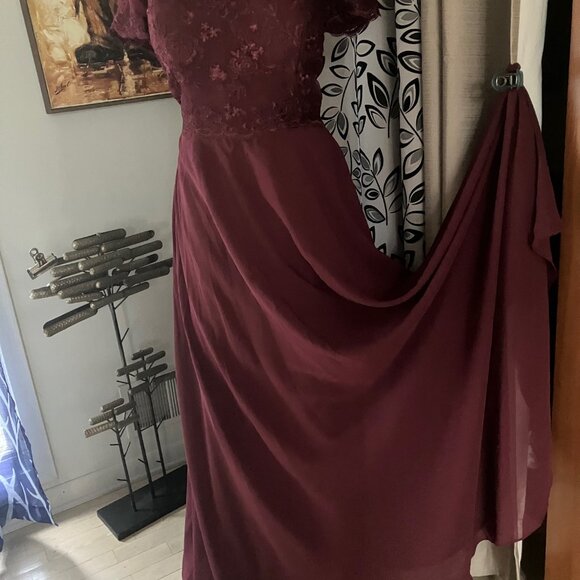 FAB FLOWY MOTHER OF THE BRIDE CHIFFON SKIRT CORSET LACED BACK DRESS GOWN MERLOT - Picture 4 of 11